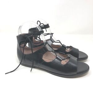Seychelles Sandals Womens 7.5‎ Black Leather Lace Up Gladiator Ghillie Flats